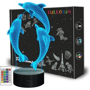 Veilleuse Pour Enfants Oc&eacute;an Dauphin 3d Veilleuse Marsouin Lampe De Chevet Avec T&eacute;l&eacute;commande 16 Changement De Couleur No&euml;l Halloween Cadeau D'anniversaire Pour Enfant B&eacute;b&eacute; Fille - Neuf