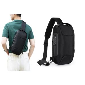 Sac Bandouli&egrave;re &Eacute;tanche Et Antivol Avec Port De Chargement Usb Pour Homme - Sac &Agrave; Dos Bandouli&egrave;re Noir - Neuf