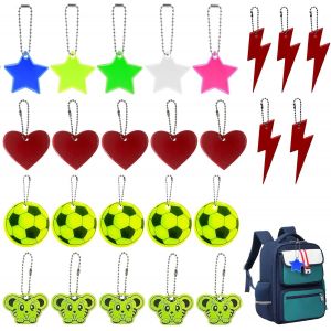 Acdsgd-Lot De 25 Pendentifs R&eacute;flecteurs De S&eacute;curit&eacute; Pour Enfants, R&eacute;flecteurs Pour Enfants, Pour Cartable, Sac &Agrave; Dos, Cyclisme (5 Formes) - Neuf