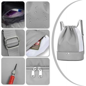 Lumière Gris Cordon De Serrage Sac De Sport Pour Hommes, Imperméable À L'eau Sac De Sport Avec Des Chaussures Compartiment Et Poche Humide, Pliable Élégant Unisexe Sac De Sport De Voyage - Neuf