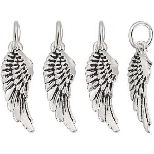 Lot De 4 Breloques Ailes D'ange En Argent Sterling 925, Avec Anneaux De Jonction. Petites Breloques Pour Boucles D'oreilles, Bracelets Et Colliers, Pour Loisirs Cr&eacute;atifs. - Neuf