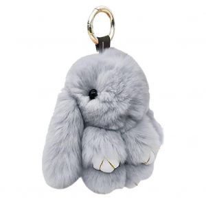 Lapin en peluche porte-cl&eacute;s, Moelleux, L&eacute;ger Gris Pompon de porte-cl&eacute;s, Mignon Sac &agrave; main Pendentif Femme Accessoires pour Cl&eacute;s de Voiture - Neuf