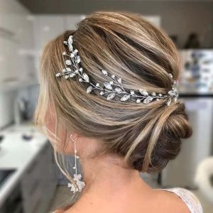 Kal-Serre-Tête De Mariée Avec Feuilles Argentées Et Strass Pour Mariée Et Demoiselles D'honneur - Neuf