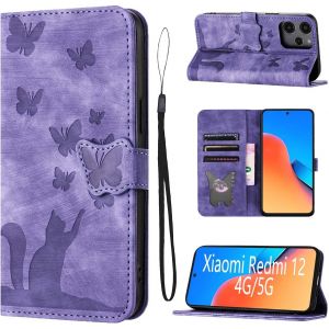 Sansh-Housse Protection Pour Xiaomi Redmi 12 4g / Xiaomi Redmi 12 5g 6.79 Pouces Matériau En Cuir Pu Coque Redmi 12 Avec Fentes Pour Cartes Coque Redmi 12 5g Violet - Neuf