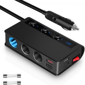Ongi-Qc 3.0 Allume Cigare Usb 180w,Chargeur De Voiture Avec Interrupteur Indépendant,3 Prise Allume Cigare Splitter,4 Ports Usb Rapides,Adaptateur Allume Cigare À Charge Rapide Pour Iphone Ipad Gps - Neuf