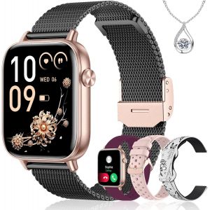 Kalanka-Montre Connectée Femme, 4 Bracelets, 1.83"" Smartwatch, Fonction Féminine, Appels Hd, 110+ Modes Sport, Podometre, Moniteur Cardiaque 24h/Spo2/Sommeil, Compatible Iphone/Android, Cadeau, Or No - Neuf