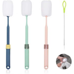 Lot De 3 Brosses &Agrave; Biberon,Poign&eacute;e Confortable,Nettoyeur De Bouteille Avec Paille Et Poign&eacute;e R&eacute;glable,De Nettoyage Pour Bouteille D'eau,Bi&egrave;re,Gobelet (3 Couleurs) - Neuf