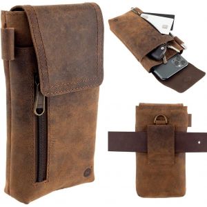 acdsgd-Pochette Ceinture T&eacute;l&eacute;phone Portable - &Eacute;tui T&eacute;l&eacute;phone en Cuir de Buffle Pleine Fleur V&eacute;ritable &iquest; 18x9cm - pour Smartphones de Grande Taille - Fixation Solide et Durable - Neuf