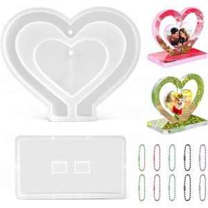 Moule En Silicone En Forme De C?ur 2pcs Moule Cadre Photo Resine Epoxy Flexible Moule Silicone Resine Epoxy Coeur Lavable 18.6x15.4cm Pour D&eacute;coration De Bureau Artisanat De Maison - Neuf