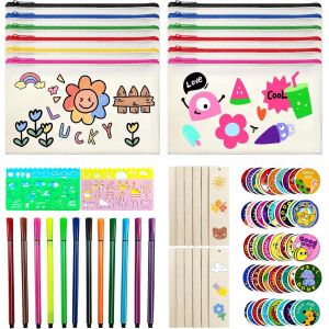 Maa-12 Pcs Trousse Personnalisable, Pochette Tissu Zippée De Bricolage, 21×12cm Pochette Personnalisable, Sac Tissus A Personnaliser Vierge Pour Les Cadeaux D'anniversaire Des Enfants - Neuf