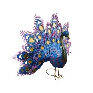 Sculpture de jardin en m&eacute;tal bleu repr&eacute;sentant un paon - Neuf