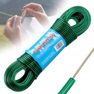 KALANKA-30m Corde a Linge, Fil &agrave; Linge Acier Plastifi&eacute; avec Noyau d'acier, Corde a Linge Exterieur, Corde Solide 4mm Dia Corde &agrave; Linge, Fil a Linge Exterieure R&eacute;sistantes &agrave; la Rouille & &agrave; l'eau 120KG - Neuf