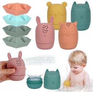 KAL-Jouets De Bain, 8 Pcs Jouet Bain Bébé En Silicone Avec Ouverture, Pulvérisable, Animaux Jouets Flottants, San Bpa, Couleur Neutre, Jouet Bain Pour Le Bain Piscine La Plage Noël Cadeaux D'Annivers - Neuf