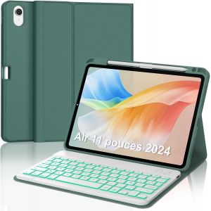 Keyboard for iPad Air 11 Inch 2024/2025 (M2/M3)/Air 5th/4th Generation 10.9 Inch with Backlit, Keyboard Case for iPad Pro 11 Inch 4/3/2/1 Gen, Magnetic French AZERTY Keyboard, Dark Green - Neuf