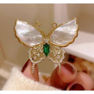 Broche Papillon En Coquillage Naturel Et Strass Pour Femme, Accessoire &Eacute;l&eacute;gant Pour V&ecirc;tements De F&ecirc;te, Petit Cadeau - Neuf