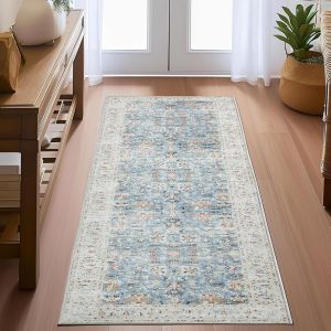 Tianyi-Tapis Cuisine 60x210 Long Tapis Couloir Antidérapant Tapis De Sol Bleu Tapis Vintage Lavable En Machine Descente De Lit Tapis De Passage Décoration Chambre Escalier Balcon Camping Car - Neuf