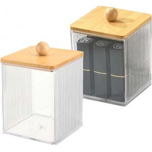 Lot de 2 bo&icirc;tes de rangement de salle de bain, organisateur acrylique transparent distributeur de cotons-tiges distributeur de disques d&eacute;maquillants - Neuf