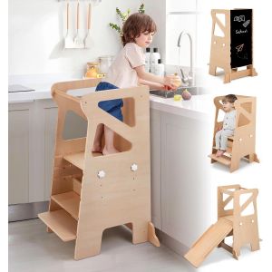 SUBZONAL-Tour d'apprentissage pour Enfants, Montessori avec Toboggan Tour d Observation, 4 en 1 Multifonctionnelle Tour d'apprentissage &agrave; Hauteur r&eacute;glable pour Enfants - Neuf