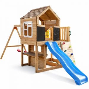 Aire De Jeux Ext&eacute;rieure En Bois Ginger Home Avec Toboggan, 2 Balan&ccedil;oires, Escalade Et Bac &Agrave; Sable, Maison Enfant - Neuf