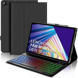 ChenQuanSarl-&Eacute;tui Avec Clavier Bluetooth Pour Lenovo Tab M10 Plus (3Rd Gen) 10.6""2022,Clavier R&eacute;tro&eacute;clair&eacute; Italien Pour Lenovo M10 Plus,Noir - Neuf