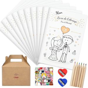 Trahoo-Lot De 10 Livre De Coloriage De Mariage Pour Enfants, Cahier Activités Enfant Mariage, Kit Activités Manuelle Enfant Mariage Avec Crayons De Couleur Et Autocollants, Cadeau Mariage Pour Enfant - Neuf