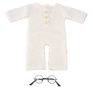 Ensemble De Vetements Pour Nouveau-Ne, Pull, Combinaison En Laine Douce, Lunettes Et Accessoires Pour Seance Photo, Blanc - Neuf