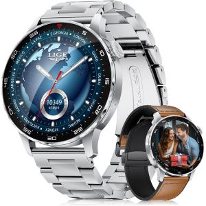 Montre Connectée Homme avec Appel Bluetooth (2 Bracelets), 1,43"" AMOLED Smartwatch avec Batterie 750 mAh, Étanche IP68, Moniteur de Sommeil, 120 Modes Sportifs, Montre Intelligente Android iOS - Neuf