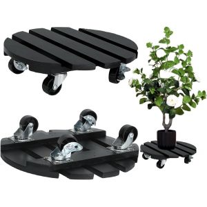 TEPPE-Lot de 2 roulettes pour plantes, pot de fleurs, soucoupe avec roues verrouillables à 360 °, planche à roulettes robuste en bois avec intérieur et extérieur, résistant aux intempéries, dessous - Neuf