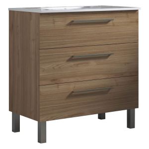 Meuble de salle de bain 80cm STAY THREE CLASSIC bois clair - Vasque en c&eacute;ramique - Neuf