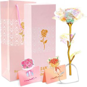 Ershi-Cadeaux Pour Femmes Rose De Galaxie Verre Eternel Avec Socle En Forme Coeur Et Carte Voeux Meilleures Idées D'anniversaire N[3910] - Neuf