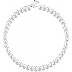 Kal-Collier De Perles En Argent Sterling Pour Femmes Hommes Collier De Perles En Coquillage Rondes Blanches Simul&eacute;es Collier Ras Du Cou Pour Filles Gar&ccedil;ons 8/10/12mm - Neuf