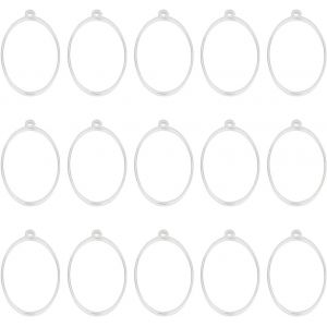 Kal-Pcs 30x20.5 Mm Pendentifs À Lunette Arrière Ouverte Acier Inoxydable Breloques De Forme Ovale Cadres Arrière Ouverts En Résine Époxy Pour Bricolage Résine Uv Fleur Pressée De Bijoux - Neuf