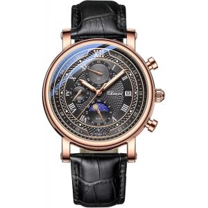 Montre &Agrave; Quartz Analogique Pour Homme Avec Bracelet En Cuir Motif Phase De Lune Montre D&eacute;contract&eacute;e &Eacute;tanche Chronographe.[J622] - Neuf