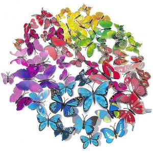 72 Pcs 3d Monocouche Ailes Papillon Art Decor D&eacute;calcomanie Avec Aimants Et Ruban Adh&eacute;sif Double Face Pour La D&eacute;coration De La Chambre D'enfant &Agrave; La Maison - Neuf