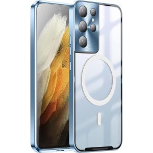Sjzg-Hercn Metal Protective Case For Samsung Galaxy S21 Ultra 5g ; Ring Magsafe Magnet - Wireless Charging - Aviation Aluminum Metal Protective Bumper Designed - Built-In Camera Lens Film - Slim (Blu - Neuf