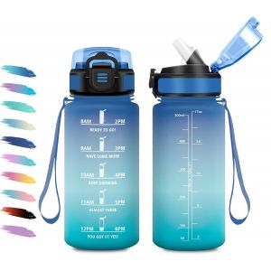 Checarzhn--No1-Gourde 500ml, Gourde Enfant Avec Paille, Bouteille De Motivation, Bouteille D'eau Anti Fuite, Bouteille Reutilisable, Facile À Nettoyer, Bouteille D'eau Pour L'école, Bureau, Extérieur - Neuf