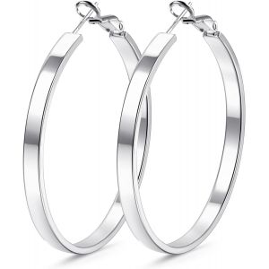 Kal-Boucles D'oreilles Créoles Pour Femmes En Argent 925 Post Créoles Hypoallergéniques Plaquées Or 14k À Gros Tube Creux Boucles D'oreilles Créoles 4mm En Argent Or 30/40/50/60/70mm - Neuf