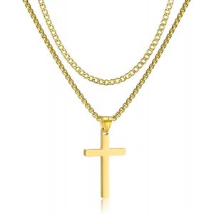 Trahoo-Croix Chaîne Hommes Croix Pendentif Collier En Couches Acier Inoxydable Argent/Or/Noir Collier Chrétien Croix Bijoux Pour Femmes 20"-24 - Neuf