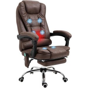 SUBZONAL-Fauteuil de Bureau massant et Chauffant, Chaise de Bureau Ergonomique Hauteur r&eacute;glable, Dossier inclinable, Repose-Pieds, t&eacute;l&eacute;commande Filaire, pivotant 360&deg;, Tissu en Microfibre, Marron - Neuf