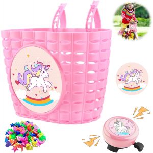 Kal-Panier De Vélo Pour Enfants, Panier Velo Avant, Licorne Panier Velo, Panier Avant Vélo Enfants, Panier De Guidon Vélo With Cloche De Vélo¿, Accessoires De Vélo Pour Enfants Filles - Neuf