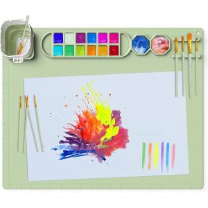 Ayuhr-Tapis Peinture Silicone, Tapis De Bricolage Pliable En Silicone, Avec Gobelet Et 10 Pinceaux 51 X 41 Cm, Tapis Peinture Enfant, Antidérapant, Multifonction, Pour Peinture, Bricolage(D) - Neuf