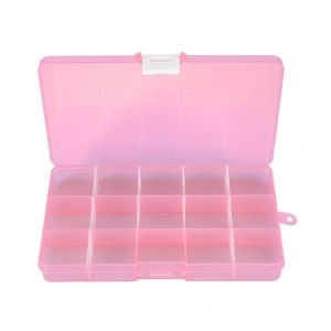 Boite De Rangement En Plastique Pp 15 Compartiments, Etui A Bijoux Amovible (Rose + Blanc) - Neuf