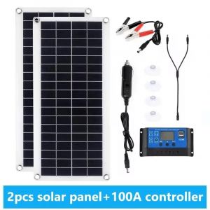 Contrôleur de cellule solaire, panneau solaire, 12V, 60A, utilisation avec montres de téléphone, voiture, MP3, chargeur PAD, alimentation de batterie extérieure-2pcs avec 100A - Neuf
