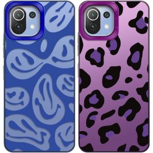 Thsds-Lot De 2 Coques De Protection Pour Xiaomi Mi 11 Lite 4g/5g/5g Ne, Motif Visage Sourire Amusant Et Léopard, Pare-Chocs En Tpu Souple Avec Coque Rigide En Polycarbonate Rigide, Étui De - Neuf
