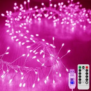 Kal-Guirlande Lumineuse Led F&eacute;eriques Avec T&eacute;l&eacute;commande, &Eacute;tanche 6m 200led Cluster Lumi&egrave;res Aliment&eacute; Par Usb Pour Ext&eacute;rieur Int&eacute;rieur Chambre Fen&ecirc;tre Mariage No&euml;l F&ecirc;te D&eacute;coration (Rose) - Neuf