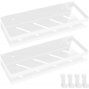 CMJAAGUR-Etagere Douche Sans Percage 2 Pi&egrave;ces Etagere Salle De Bain 30Cm Etagere De Douche En Inox Avec 4 Crochet, Etagere Salle De Bain Pour Le Gel Douche Et Le Shampooing, Blanc[M451] - Neuf