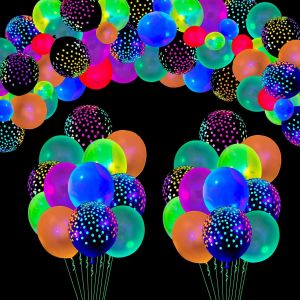 AYUHR-Lot de 109 ballons UV néon lumière noire réactive, étoiles fluorescentes en latex, ballons légers et néons, accessoires de fête brillants, lumières dans l'obscurité - Neuf