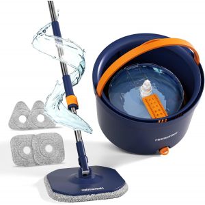 KALANKA-132cm Balai Serpill&egrave;re avec Seau Essoreur, 2 en 1 Syst&egrave;me de Filtre Ss&eacute;pare la Salet&eacute; de l'eau Douce, Serpillere Microfibre pour Sol Fen&ecirc;tre, Mop Vadrouille de Nettoyage avec 4 Tampons - Neuf