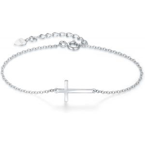 Eryi-Bracelet Croix En Argent Sterling 925 Pour Femme - Bracelets De Foi Délicats - Collier De Perles Religieux - Bracelets De Confirmation - Neuf