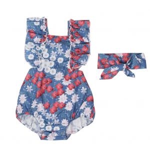 Combinaison D'ete Sans Manches En Coton Melange A Imprime Pompons Pour Bebe Fille (80) - Neuf